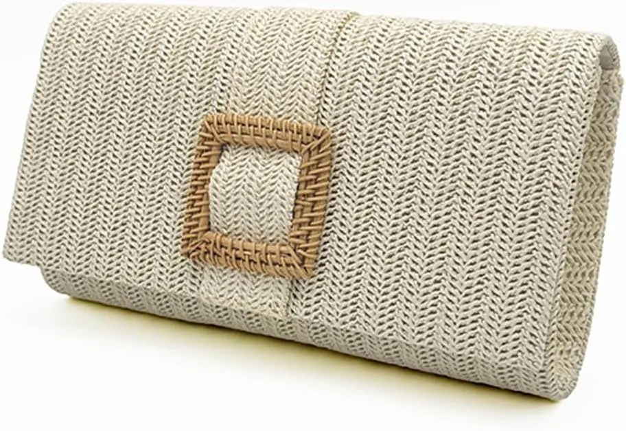 Trendy Straw Evening Bags for Women Woven Purse Straw Summer Beach Clutch Purse Crossbody Handbag Party Travel