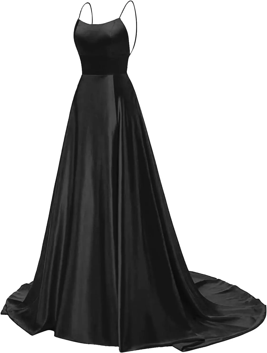 TWGONE Prom Dresses for Women 2025 Spaghetti Straps Formal Party Maxi Dress Satin Evening Gowns with Pockets