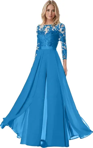 Two-Piece Mother of The Bride Pant Suit for Wedding Appliques Crewneck 1/2 Sleeves Formal Evening Gowns