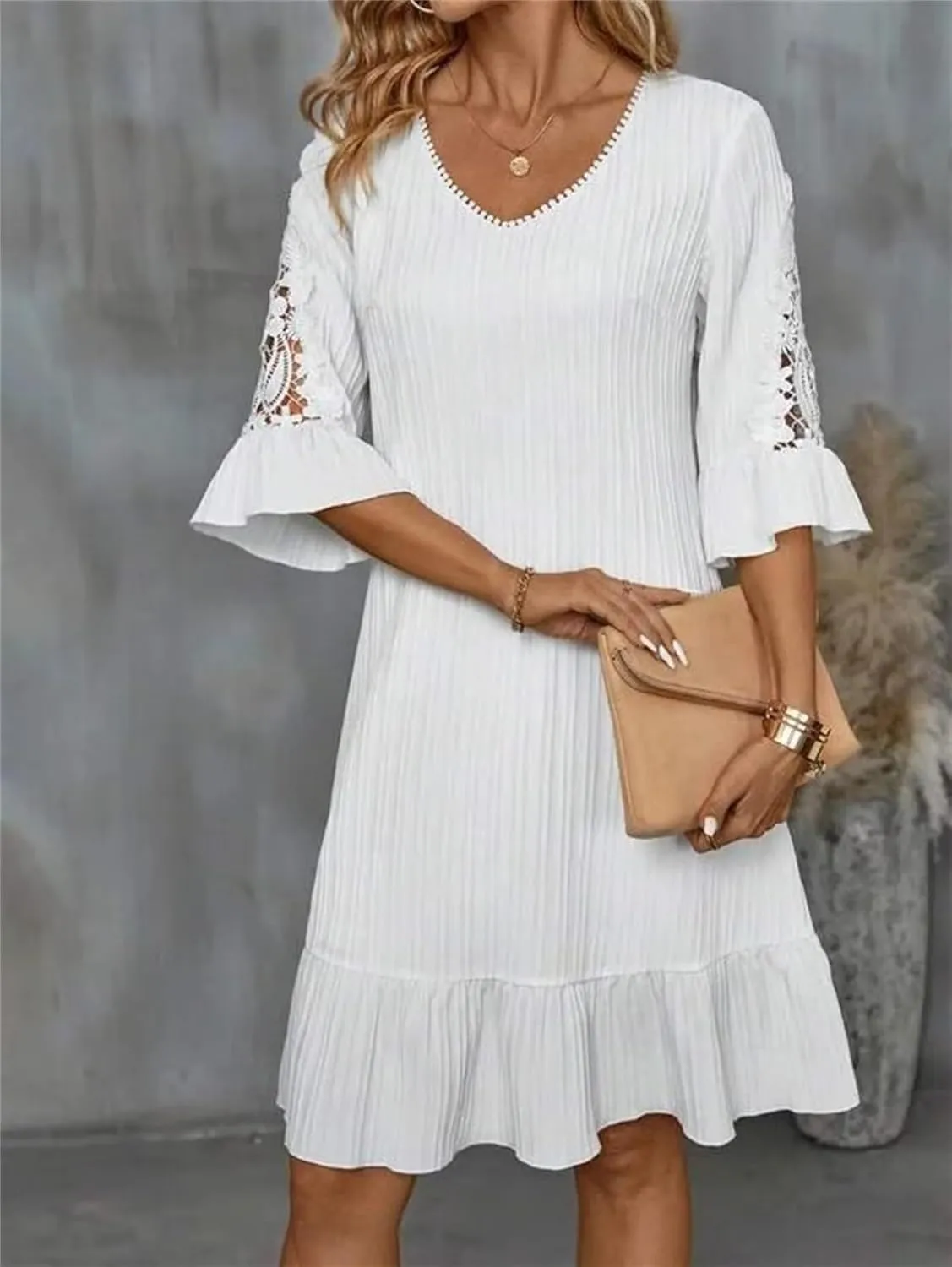 Wedding Guest Dresses for Women Waist Tie Ruffle Casual A-Line Swing Mini Dress Summer Cocktail Concert Dress