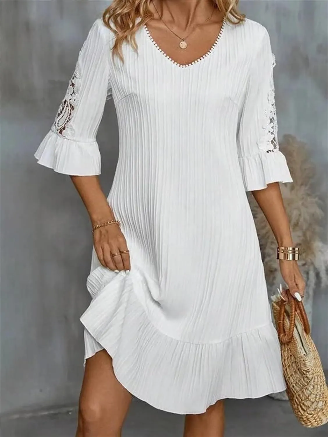 Wedding Guest Dresses for Women Waist Tie Ruffle Casual A-Line Swing Mini Dress Summer Cocktail Concert Dress