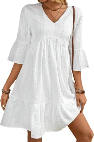 Wedding Guest Dresses for Women Waist Tie Ruffle Casual A-Line Swing Mini Dress Summer Cocktail Concert Dress