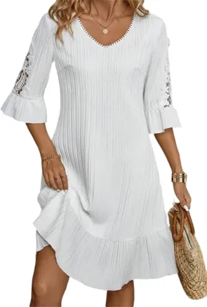 Wedding Guest Dresses for Women Waist Tie Ruffle Casual A-Line Swing Mini Dress Summer Cocktail Concert Dress
