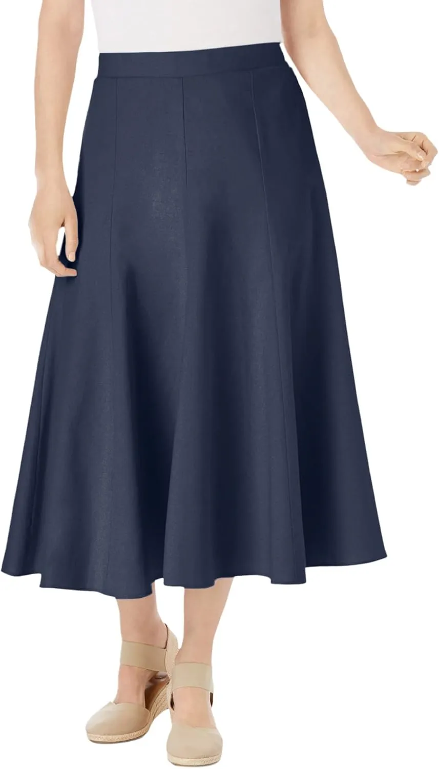 Woman Within Plus Size Print Linen-Blend Midi Skirt (Petite Available)