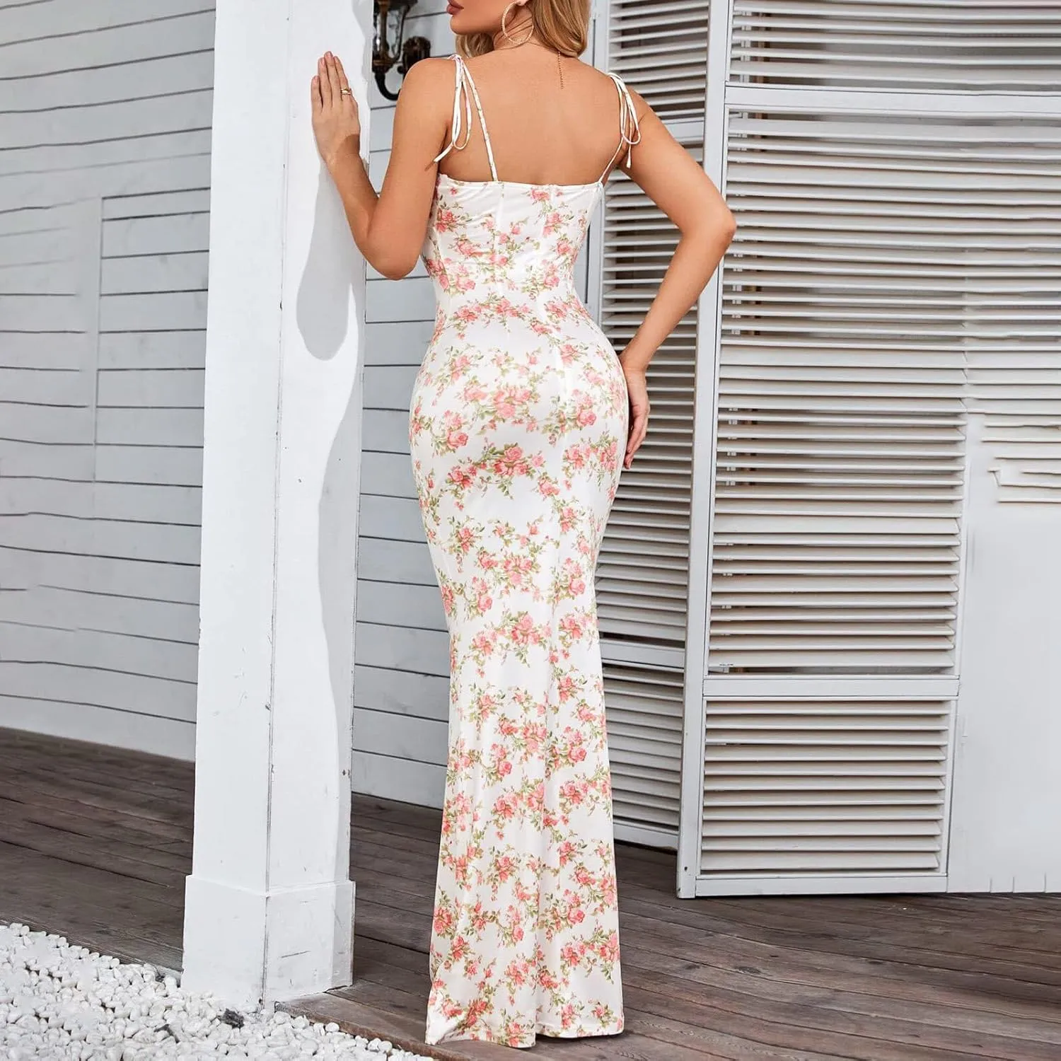 Women Corset Dress Summer Sleeveless Floral Maxi Dresses Sexy Spaghetti Strap Milkmaid Dress Vacation Bustier Dresses
