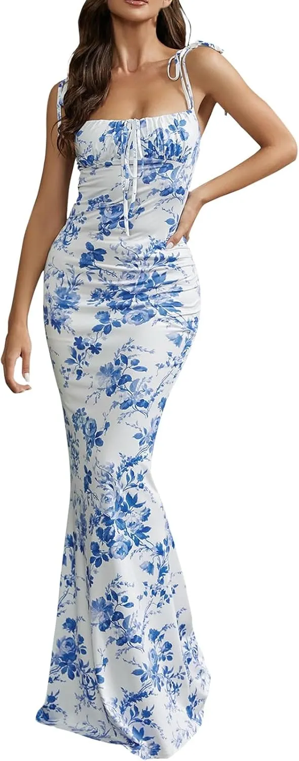 Women Corset Dress Summer Sleeveless Floral Maxi Dresses Sexy Spaghetti Strap Milkmaid Dress Vacation Bustier Dresses