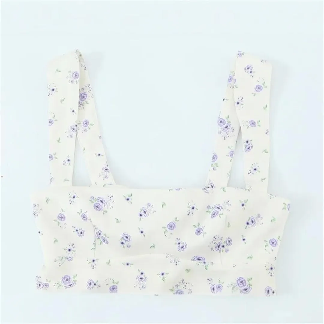 Women Floral Print Suspender Mini Dress French Sweet Sleeveless Backless Tie Waisted A-Line Dresses