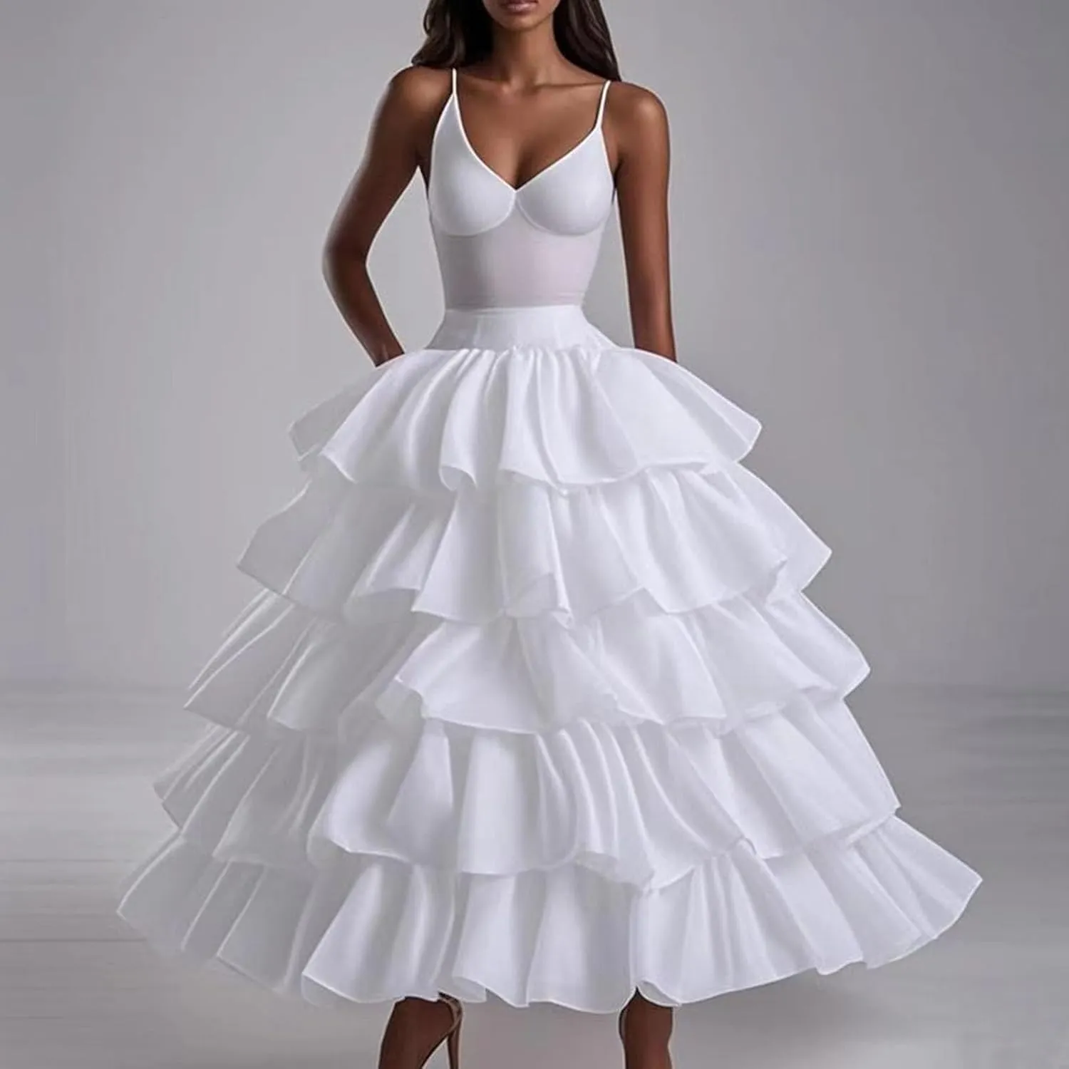 Women Hoops Petticoat White A-line Crinoline Skirt Underskirt for Bridal Wedding Dress Ball Gown Skort
