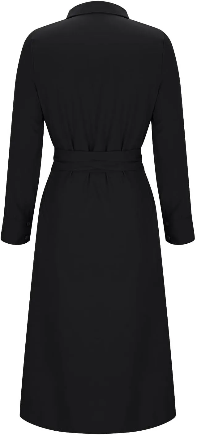 Women Long Sleeve Midi Shirt Dress Casual Loose Tie Waist Button Down Dress Fall Winter Dresses 2024 Trendy Clothes