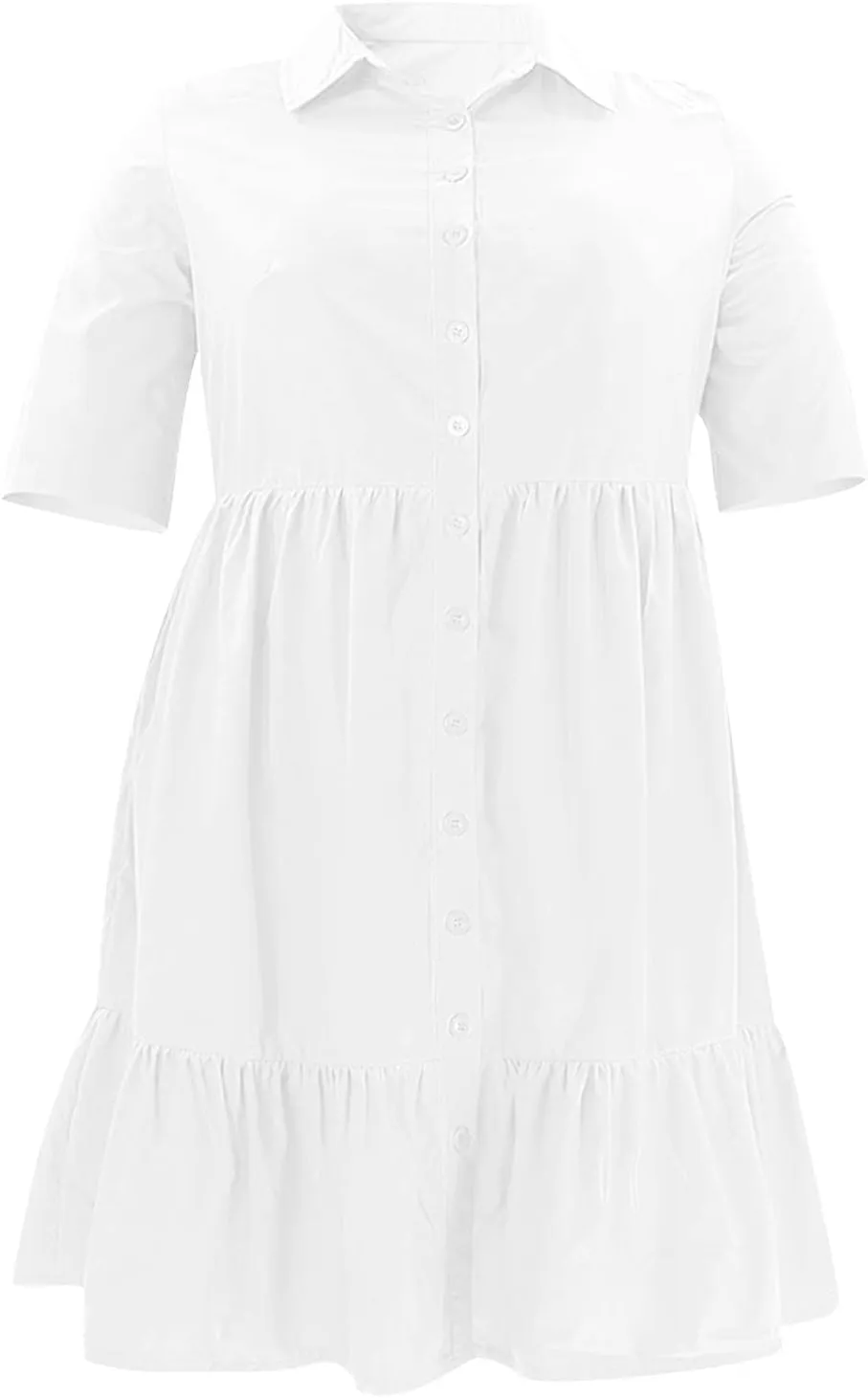 Women Plus Size Summer Dresses Fashion Single Breasted Lapels Short Sleeve Sundress Casual A Line Dresses