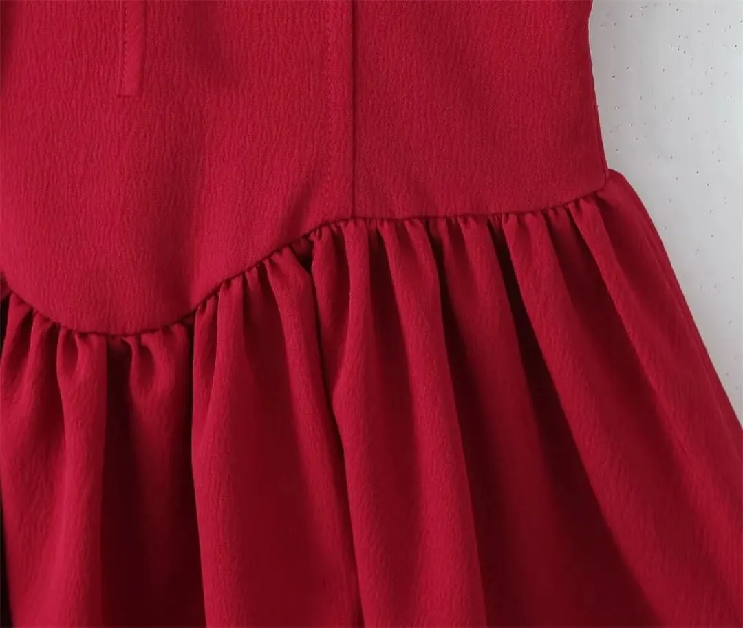 Women Ruffle Sexy V Neck Sling Mini Dress Lace Trim Low Waist A-Line Dresses