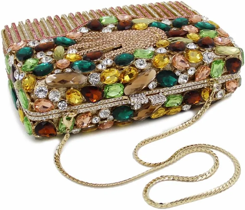 Women Shining Palm Pattern Clutch Bag Rhinestone Evening Handbag Full Diamonds Shoulder Purse for Wedding Cocktail