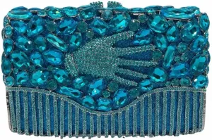 Women Shining Palm Pattern Clutch Bag Rhinestone Evening Handbag Full Diamonds Shoulder Purse for Wedding Cocktail
