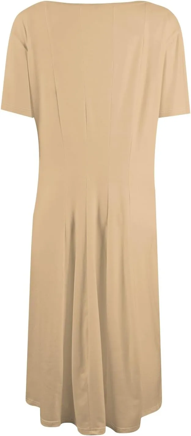 Women Summer Dresses Women's Summer 2025 Midi Dresses Fahion Casual Plain Pleated Crew Neck A Line Dresses