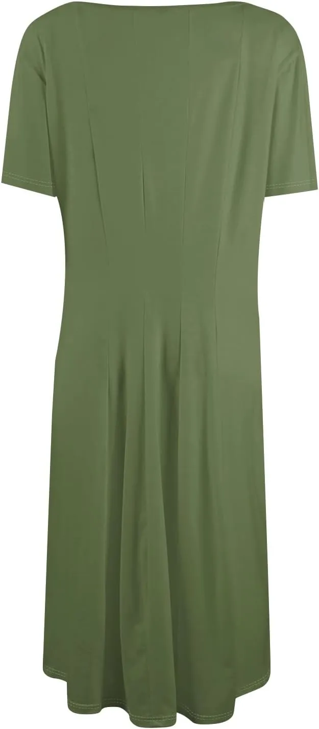 Women Summer Dresses Women's Summer 2025 Midi Dresses Fahion Casual Plain Pleated Crew Neck A Line Dresses
