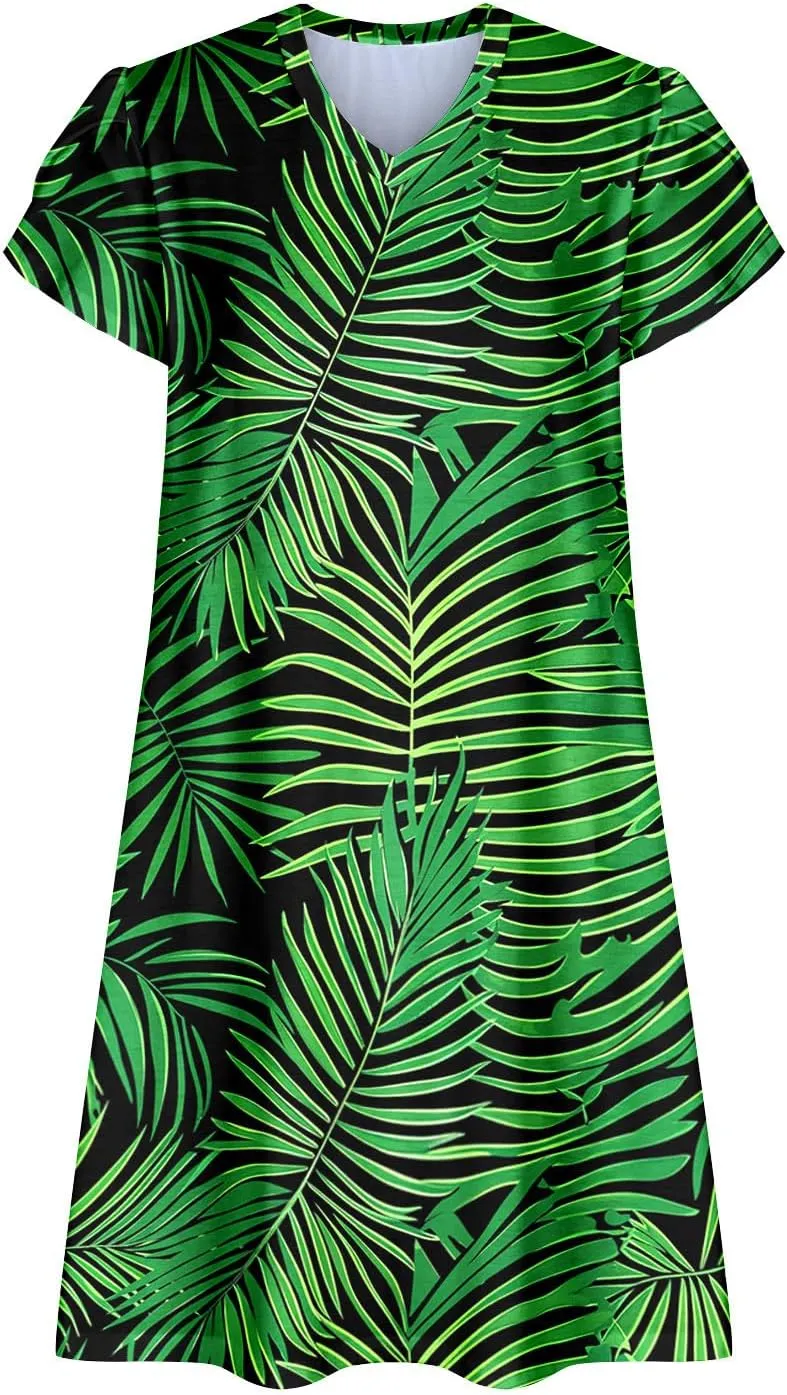 Women Summer Petal Sleeve Mini Dresses with Pockets Casual Aline Flowy V Neck T-Shirt Dress Solid Beach Sundress
