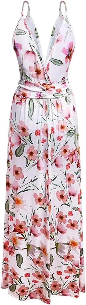 Women Transformer Convertible Multi Way Wrap V-Neck Wedding Bridesmaid Dress Halter Ombre Floral Long Evening Prom Maxi Dress