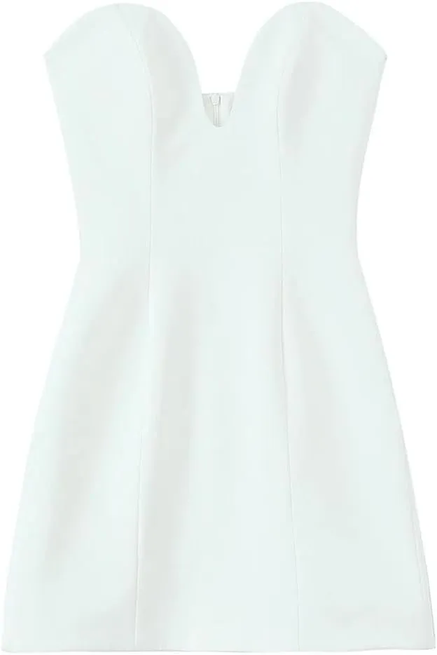 Women V-Neck Strapless Mini Dress Solid Backless Evening Party Bodcon A-Line Dresses Summer