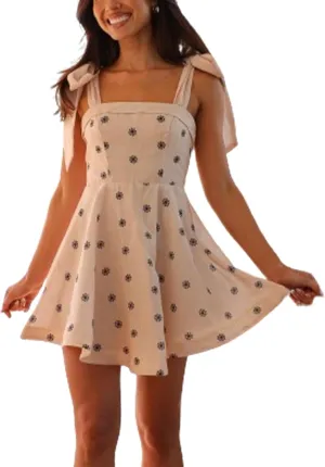 Women Y2K Tie Shoulder Mini Dress Floral Print Strap Flowy A-Line Dresses Summer Beach Vacation Sundress