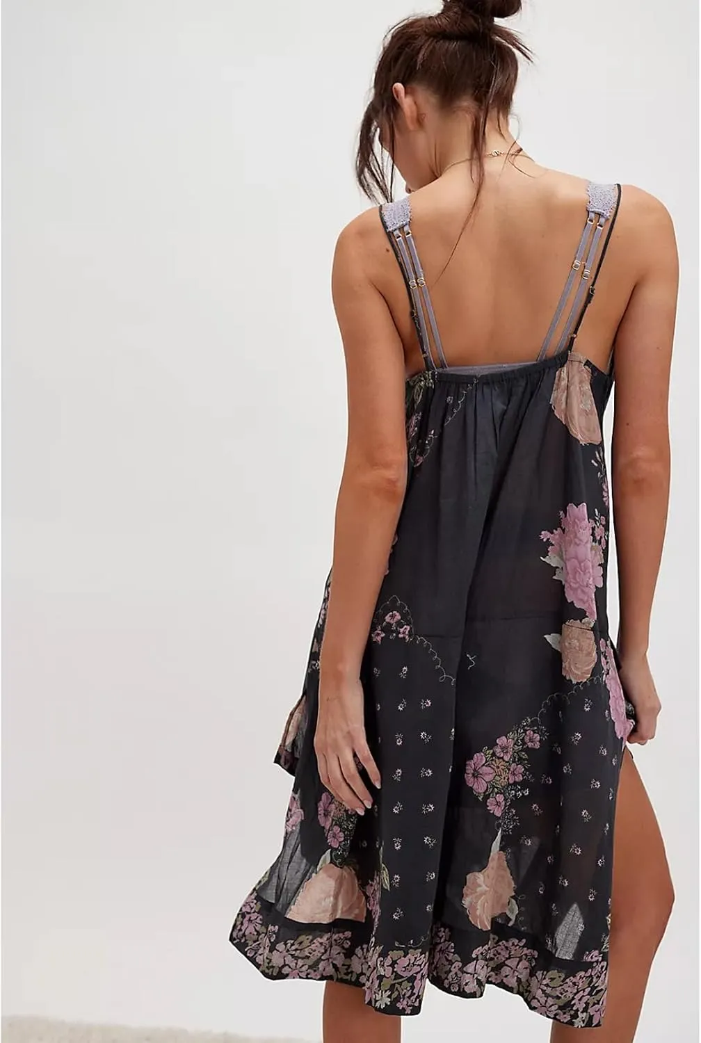 Womens Boho Floral Spaghetti Strap Long Flowy Dress Y2k Lace Backless Beach Vacation Maxi A Line Dresses