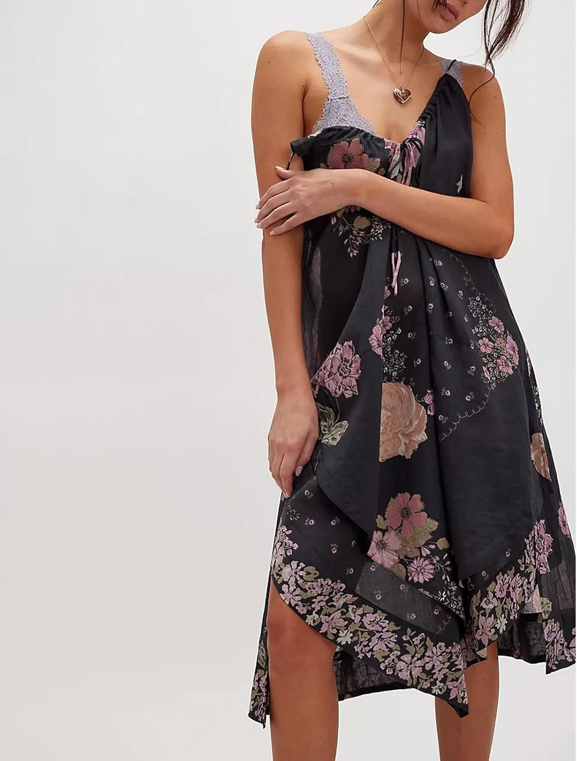 Womens Boho Floral Spaghetti Strap Long Flowy Dress Y2k Lace Backless Beach Vacation Maxi A Line Dresses