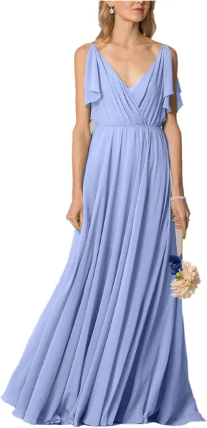 Women's Bridesmaid Dress V-Neck A-Line Prom Evening Gowns Long