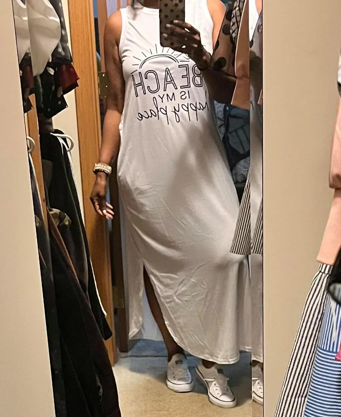 Women's Casual Beach Summer Dresses Sleeveless Graphic Long Sundress Cover Up Dresses with Pocket