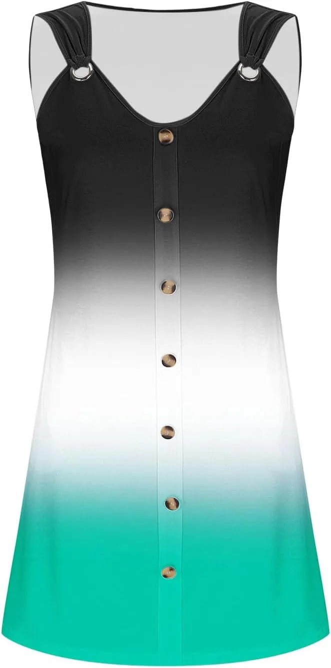 Womens Casual Dresses Sleeveless Summer 2025 Boho Floral Beach Button Sundresses Spring A-Line Tank Dress