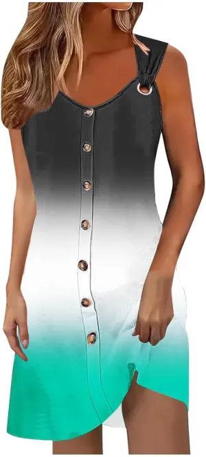Womens Casual Dresses Sleeveless Summer 2025 Boho Floral Beach Button Sundresses Spring A-Line Tank Dress