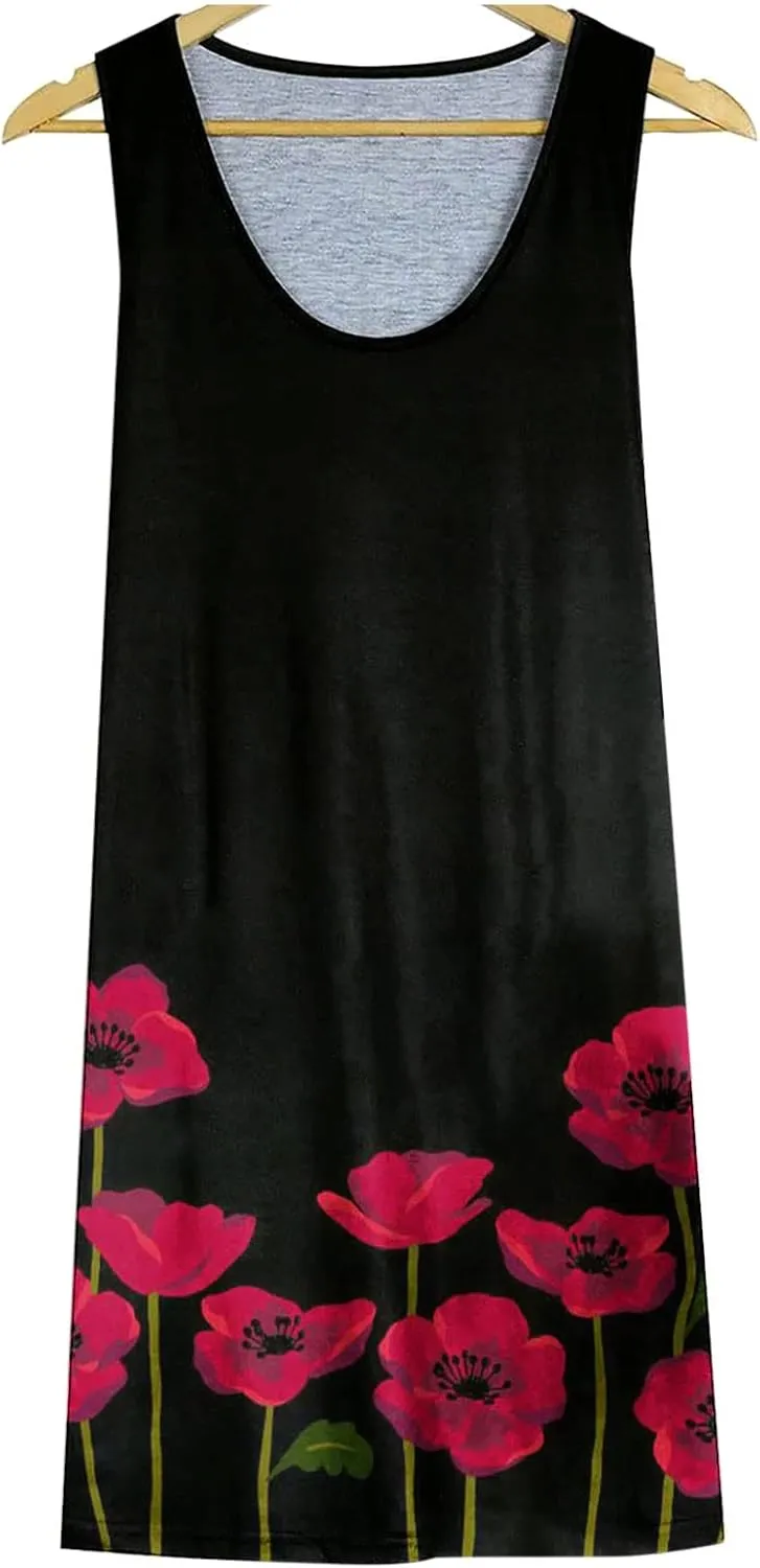 Women's Casual Loose Summer Floral Printed Tank Dress Hollow Out Beach Sundress Sleeveless Boho Maxi Dresses