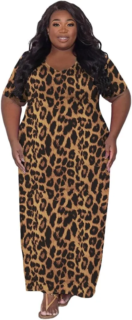 Women's Casual Maxi Dresses Summer Short Sleeve Loose Beach Dress Sundress
