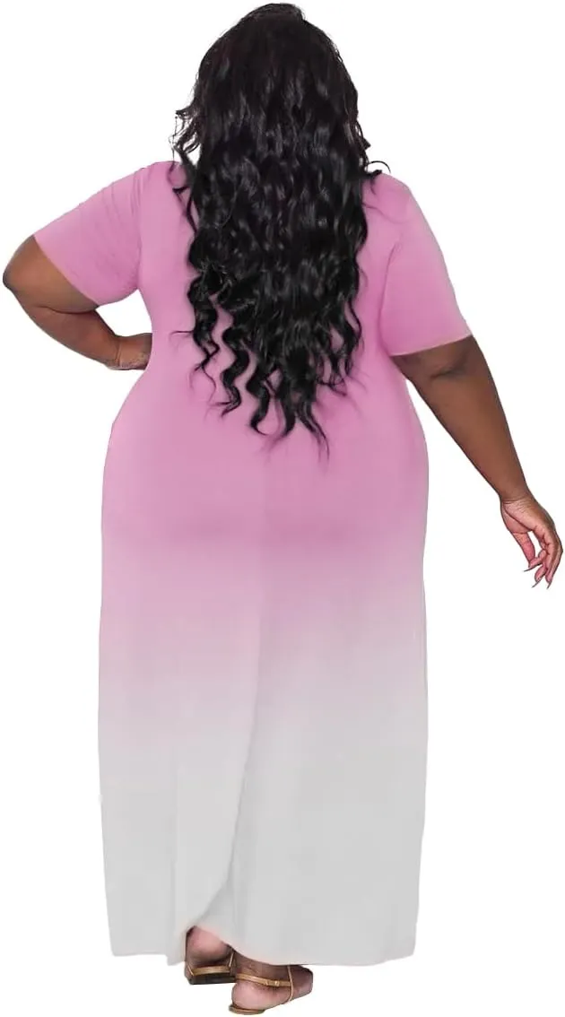 Women's Casual Maxi Dresses Summer Short Sleeve Loose Beach Dress Sundress