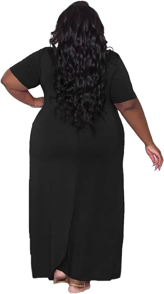 Women's Casual Maxi Dresses Summer Short Sleeve Loose Beach Dress Sundress