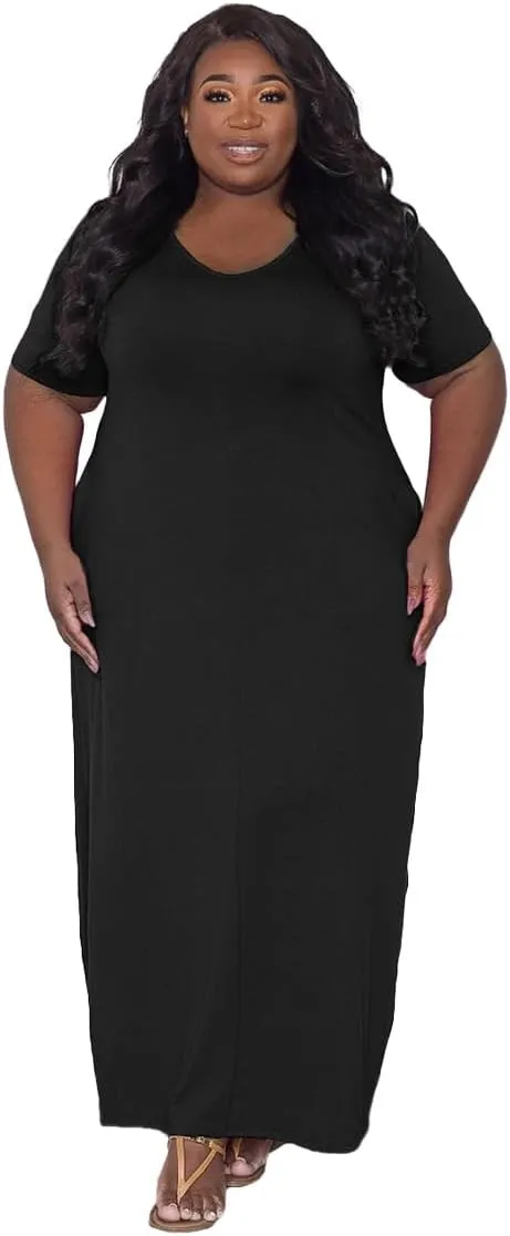 Women's Casual Maxi Dresses Summer Short Sleeve Loose Beach Dress Sundress