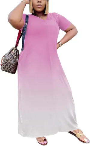 Women's Casual Maxi Dresses Summer Short Sleeve Loose Beach Dress Sundress