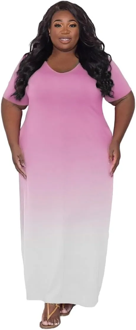 Women's Casual Maxi Dresses Summer Short Sleeve Loose Beach Dress Sundress