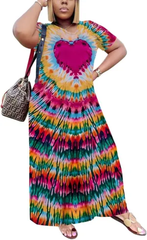 Women's Casual Maxi Dresses Summer Short Sleeve Loose Beach Dress Sundress