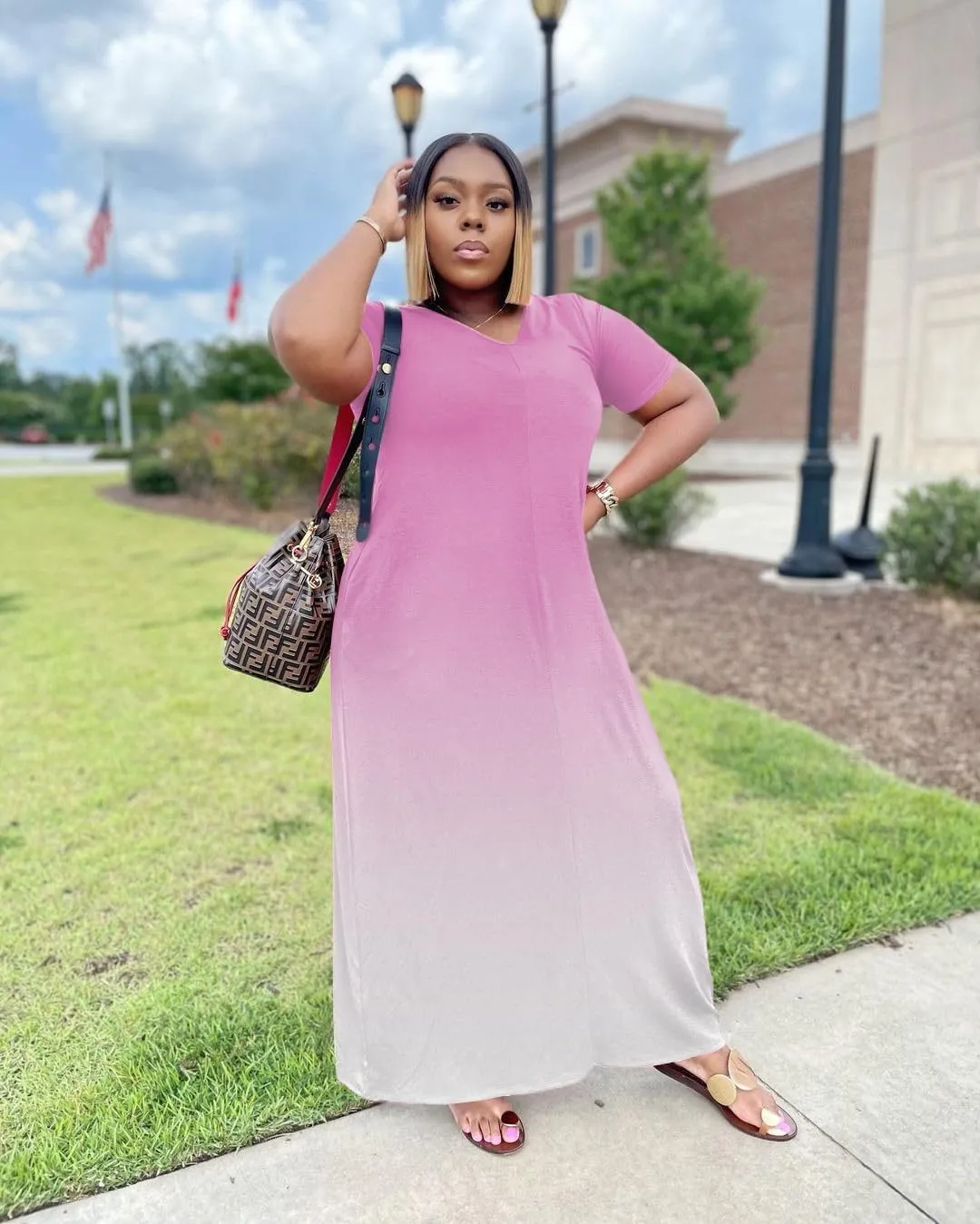 Women's Casual Maxi Dresses Summer Short Sleeve Loose Beach Dress Sundress