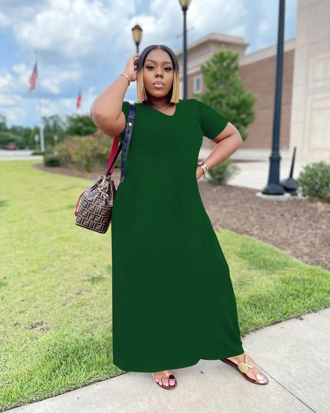 Women's Casual Maxi Dresses Summer Short Sleeve Loose Beach Dress Sundress