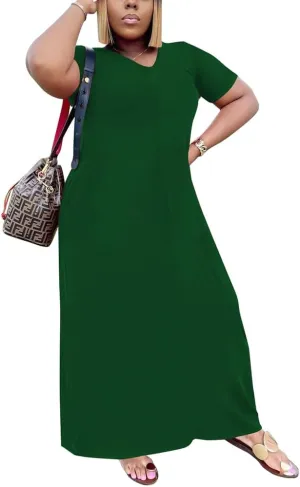 Women's Casual Maxi Dresses Summer Short Sleeve Loose Beach Dress Sundress