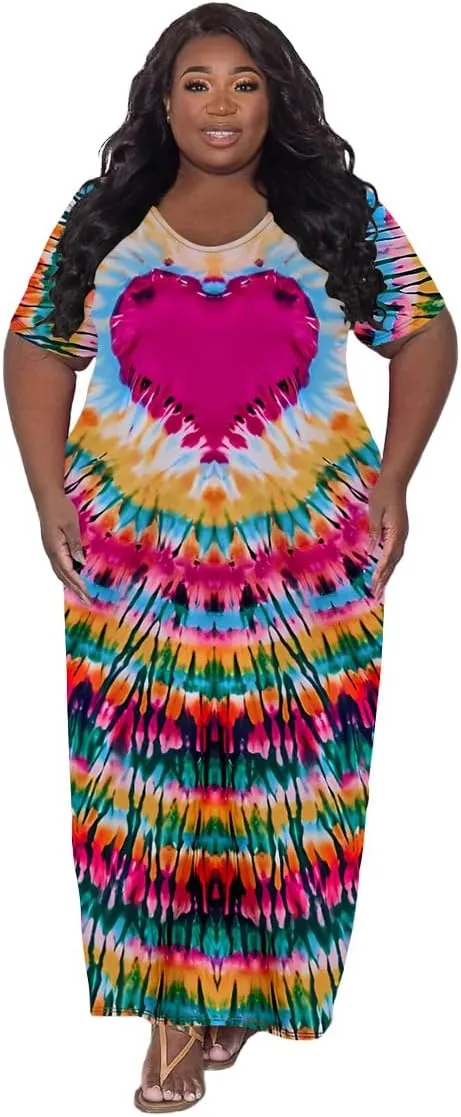 Women's Casual Maxi Dresses Summer Short Sleeve Loose Beach Dress Sundress