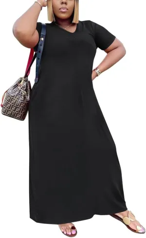 Women's Casual Maxi Dresses Summer Short Sleeve Loose Beach Dress Sundress
