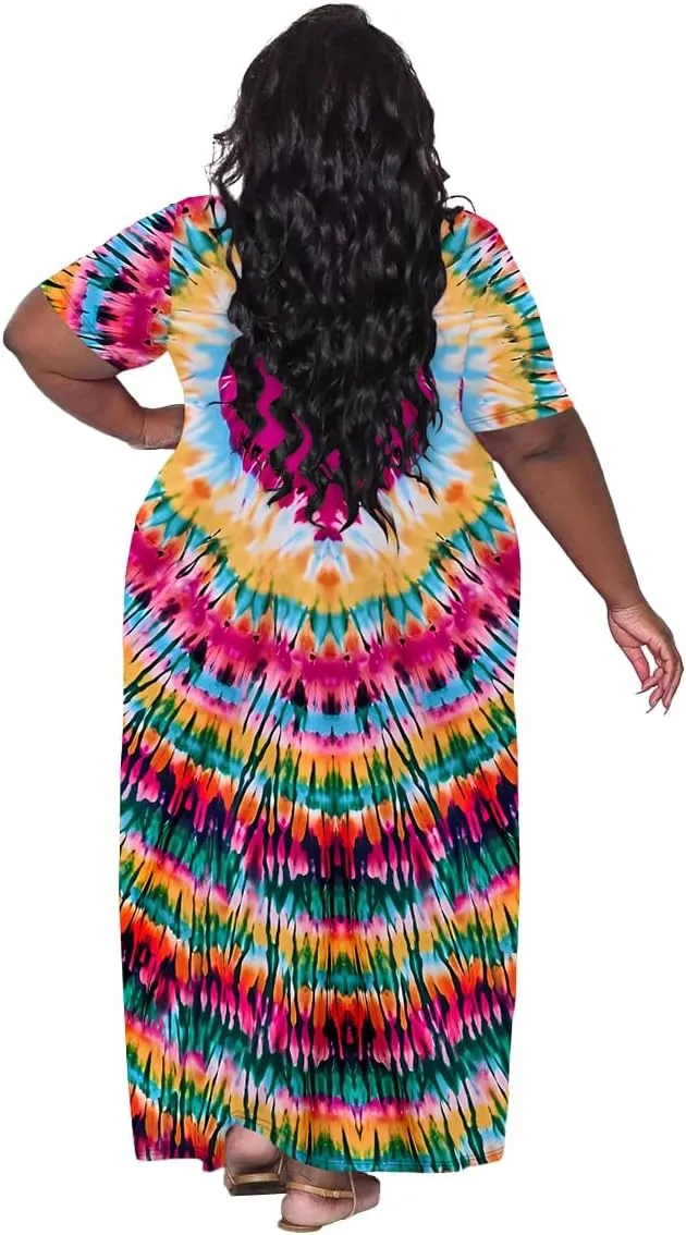 Women's Casual Maxi Dresses Summer Short Sleeve Loose Beach Dress Sundress