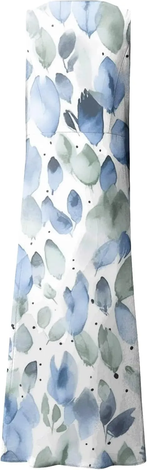 Womens Casual Summer Dresses 2024 Sleeveless Sundress Floral Printed Beach Long Dresses Tank Dress with Pockets