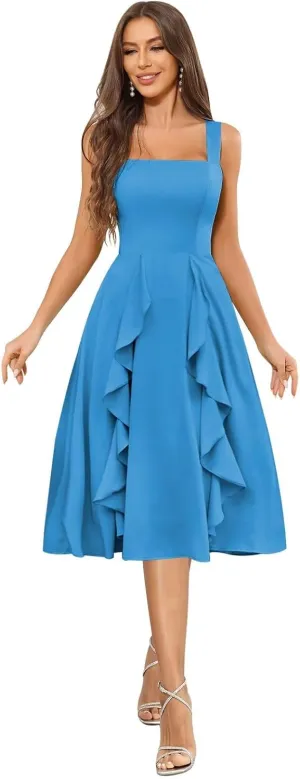 Women's Chiffon Bridesmaid Dresses Short Ruffle Square Neck Formal Evening Gowns