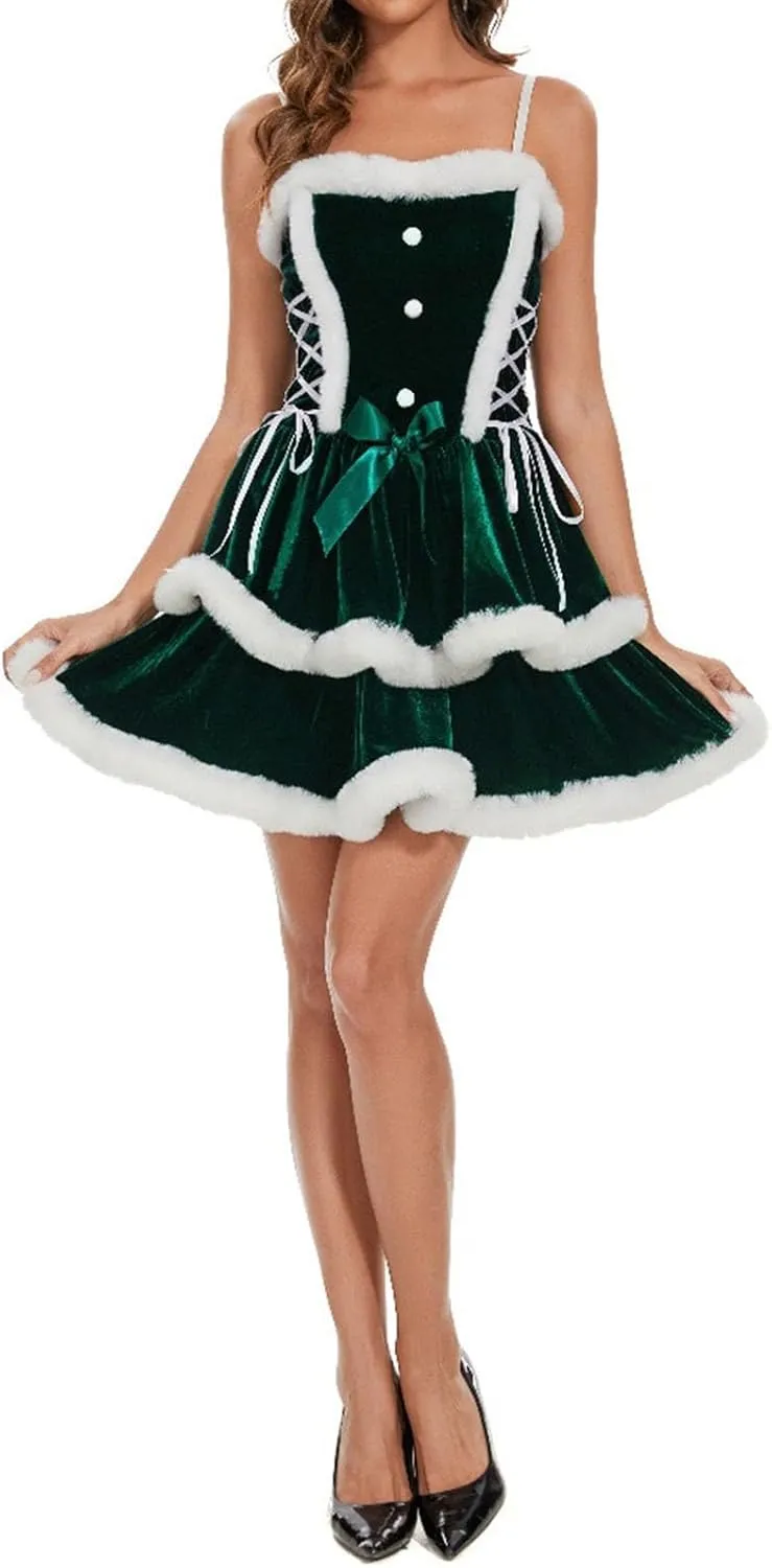 Women's Christmas Dress Skirt and Hooded Cloak Match Christmas Velvet Shawl Cloak Cape Mrs Santa Claus Cape Robe Costume