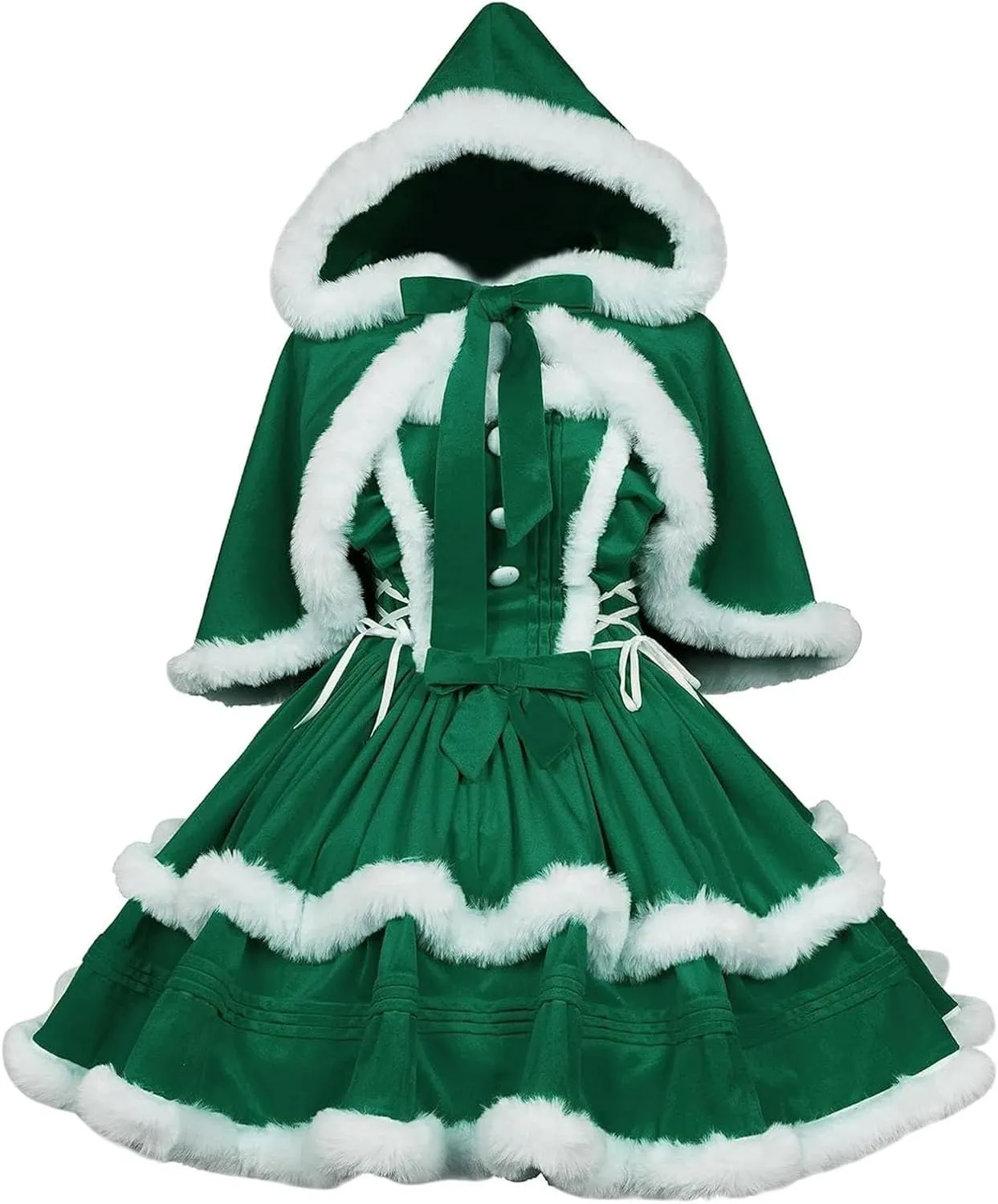 Women's Christmas Dress Skirt and Hooded Cloak Match Christmas Velvet Shawl Cloak Cape Mrs Santa Claus Cape Robe Costume