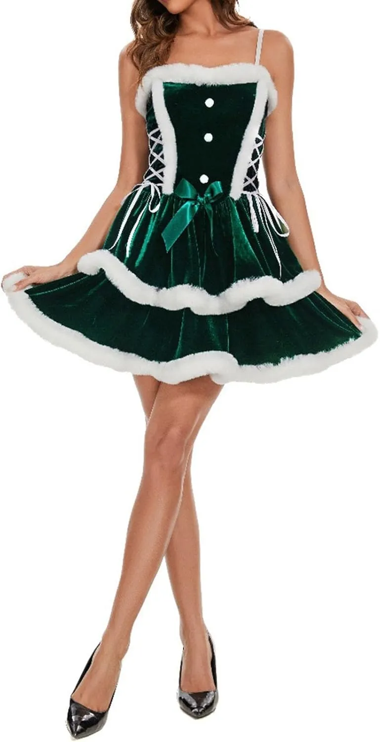 Women's Christmas Dress Skirt and Hooded Cloak Match Christmas Velvet Shawl Cloak Cape Mrs Santa Claus Cape Robe Costume
