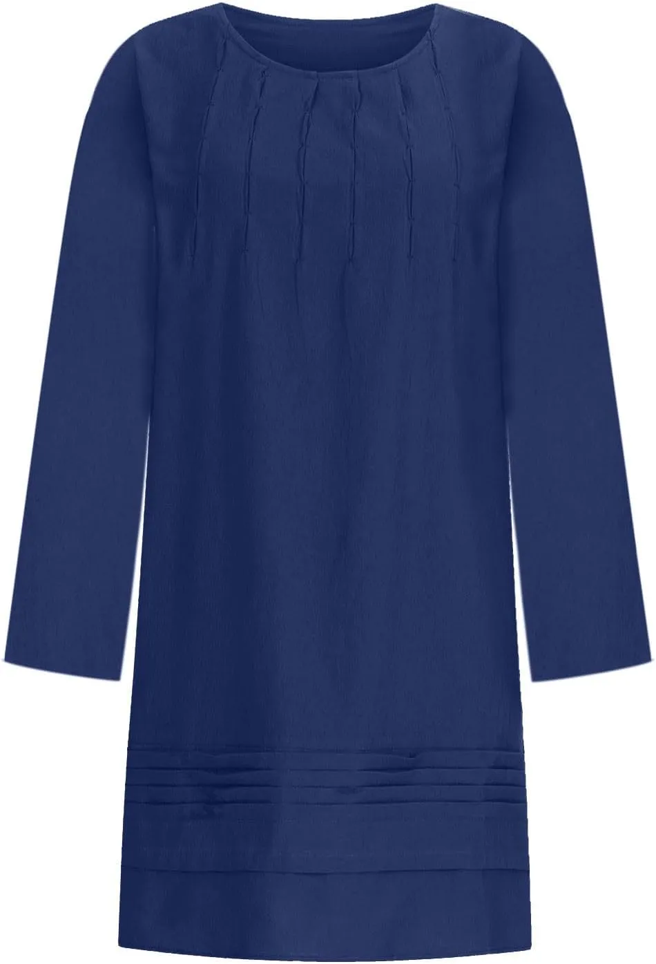 Womens Cotton Linen Dresses Spring Plain Long Sleeve Knee-Length Dress Boho Plus Size Ruched Loose Fit Midi Sundress