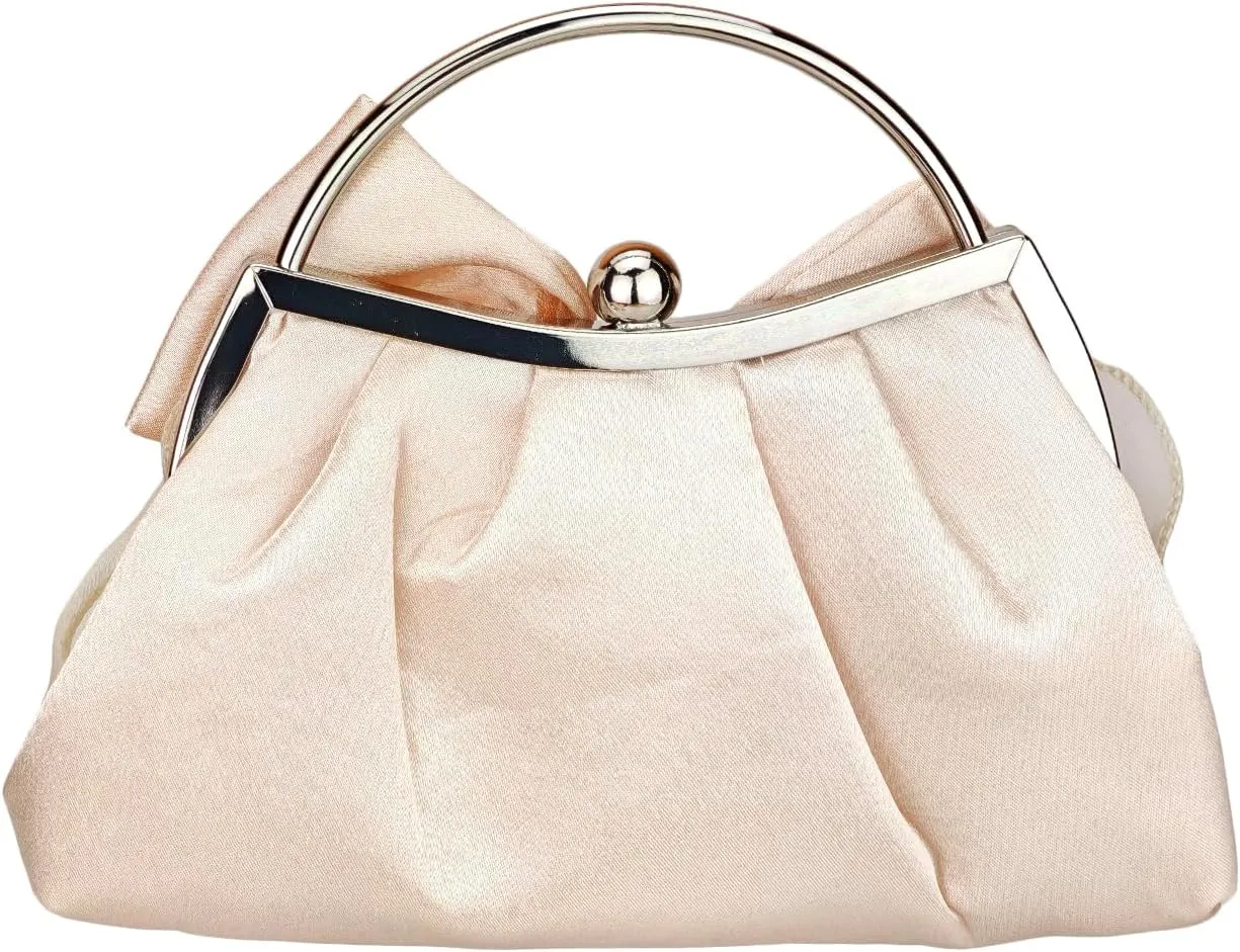 Women's Cute Bowknot Satin Evening Bag Cloud Shape Party Handbag with Chain